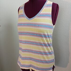 Eddie Bauer Striped V-neck Tank Top Ladies Large yellow blue red